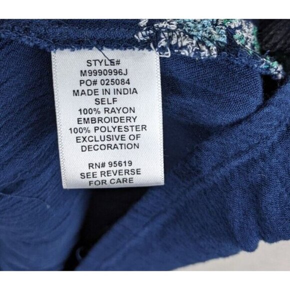 John Paul Richard Women's Top Size Large Blue Embroidered Peasant Boho Cut-Outs - Picture 9 of 14